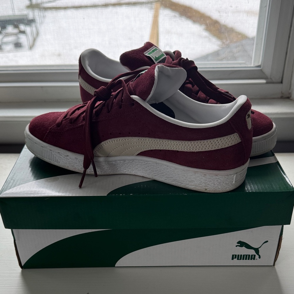 Puma Suede Deep Red and White Sneakers